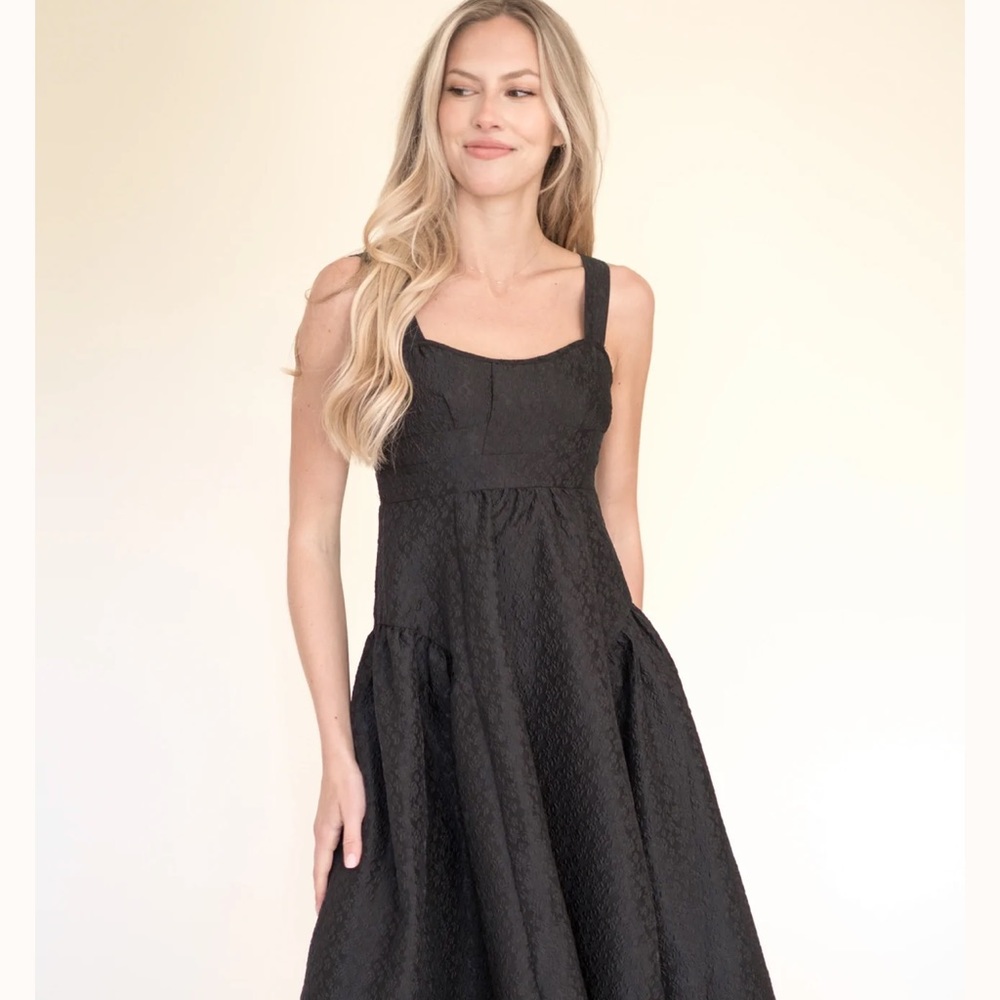 Anthropologie Moon River Blair Black Corset Detail Midi Dress Jacquard XS